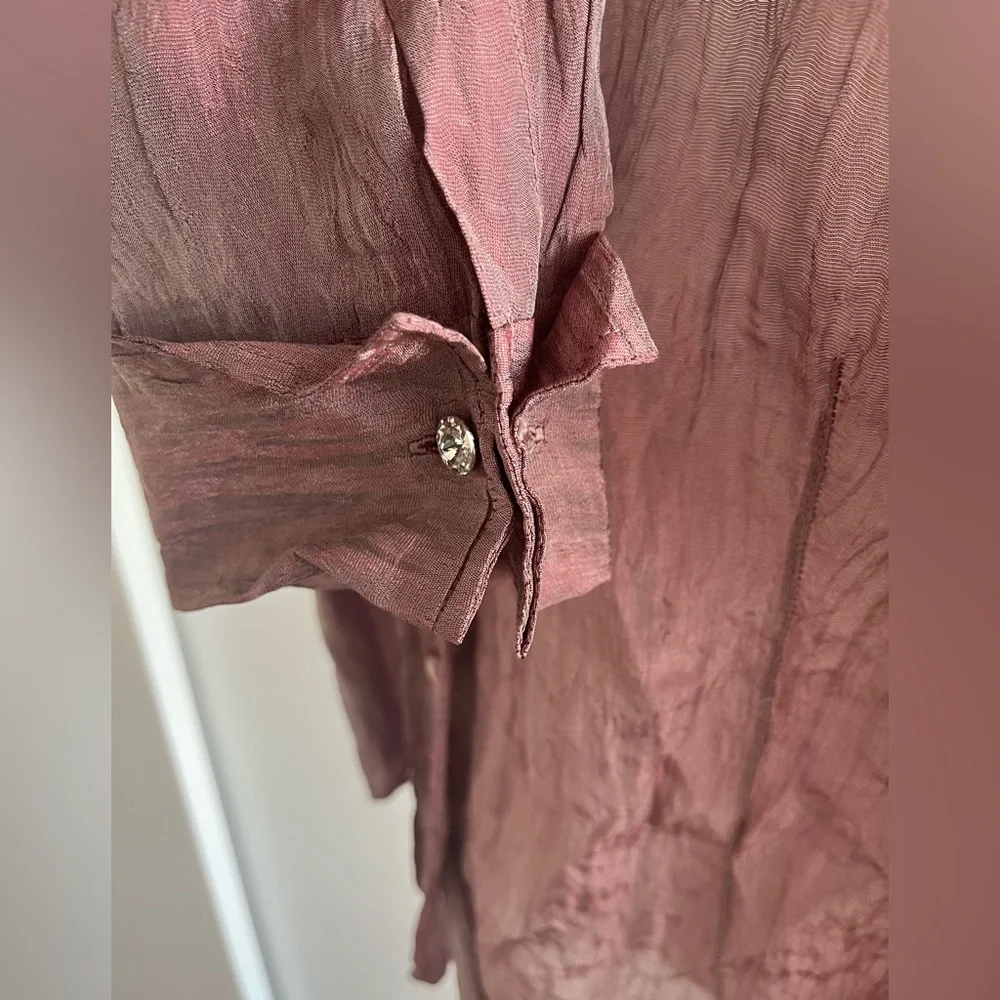 Lafayette New York 148 Silk Blend Button Down Shirt Mauve Purple Sheer Sz 10 - Picture 3 of 8